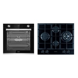 Cuptor incorporabil Samus SCE827GCF, 80 l, 2500 W, 7 Functii + Plita incorporabila Samus PSG-64SG2, Gaz, 4 arzatoare, Arzator WOK, Aprindere electrica, Negru