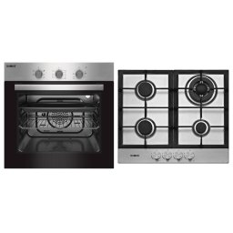 PACHET SAMUS - V7, Cuptor electric incorporabil SC616GTXV + plita pe gaz incorporabila PSG-64SX2, clasa A, 56 litri, 5 functii, 4 arzatoare, aprindere electrica, gratare fonta, negru + argintiu