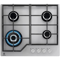 Plita incorporabila Electrolux KGG64362S, Gaz, 4 arzatoare, Aprindere electrica integrata, Dispozitiv siguranta, Gratare fonta, 60 cm, Argintiu