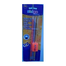 Set 3 creioane HB lemn negru si guma de sters, blister SSC280X2-SSC002