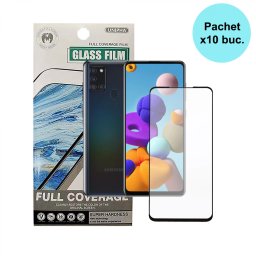 FOLIE STICLA Spacer pentru Samsung Galaxy A21S contine 10 bucati, grosime 0.3mm, acoperire totala ecran, strat special anti-ulei si anti-amprenta, Tempered Glass, sticla 9D, duritate 9H SPPG-SM-GX-A21S-TG-10