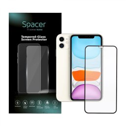 FOLIE STICLA Spacer pentru Iphone 11 si Iphone XR, grosime 0.3mm, acoperire totala ecran, strat special anti-ulei si anti-amprenta, Tempered Glass, sticla 9D, duritate 9H SPPG-AP-IP11-TG