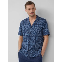 s.Oliver Camasa barbati cu maneca scurta din amestec de viscoza, Regular fit, Albastru inchis (SELECTATI MARIMEA: 2XL)