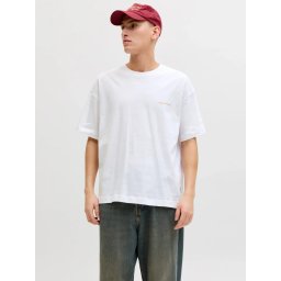 Jack & Jones Tricou barbati, din bumbac, imprimeu pe spate, Loose fit, JORMONTAUK, Alb (SELECTATI MARIMEA: L)