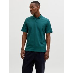 Jack & Jones Tricou polo barbati, din amestec de bumbac, Regular Fit, JJEAUSTIN, Verde inchis (SELECTATI MARIMEA: 2XL)