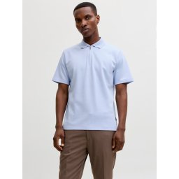 Jack & Jones Tricou polo barbati, cu fermoar, Regular Fit, JPRBLAETHAN, Albastru (SELECTATI MARIMEA: 2XL)