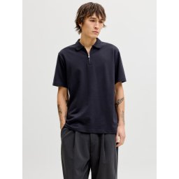 Jack & Jones Tricou polo barbati, cu fermoar, Regular Fit, JPRBLAETHAN, Bleumarin inchis (SELECTATI MARIMEA: 2XL)