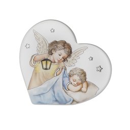 Icoana Ingerul pazitor inima - albastru stelute argintii (Dimensiune icoana: 17 x 15 cm)