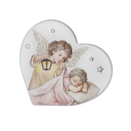 Icoana Ingerul pazitor inima - roz stelute argintii (Dimensiune icoana: 21 x 17,8 cm)