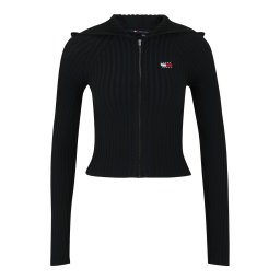 Tommy Jeans Geacă tricotată 'Tommy Badge Slim Zip-thru' roșu / negru / alb