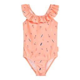 PLAYSHOES Costum de baie întreg 'Surfbrett Palme' bej / albastru închis / portocaliu închis / roz pudră