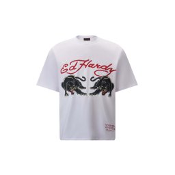Ed Hardy Tricou 'Double-Panther' galben deschis / roșu / negru / alb