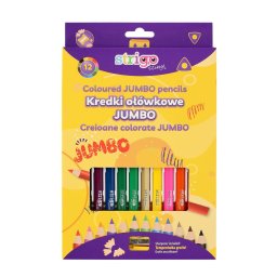 Creioane colorate Strigo Jumbo, triunghiulare, cu ascutitoare, 12 culori SSC353