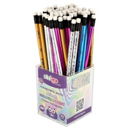 Creioane Strigo, corp holografic, cu guma de sters, HB, 72 bucati