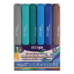Markere acrilice Strigo tip pensula, 6 culori, SSC436