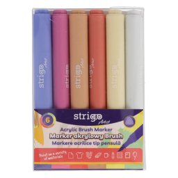 Markere acrilice Strigo tip pensula, 6 culori, SSC429