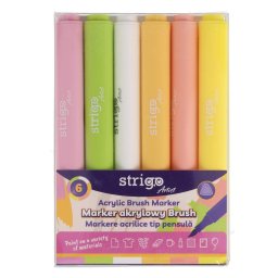 Markere acrilice Strigo tip pensula, 6 culori, SSC430