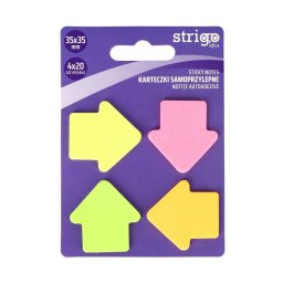 Notite autoadezive Strigo sageti, 4x20 file neon, 35x35 mm