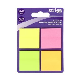 Notite autoadezive Strigo patrate, 4x20 file neon, 35x35 mm