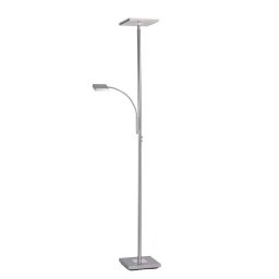 Hans II lampadar LED 2 lumini 190 cm, 22W 2500lm 3000K, dimabil, metal periat, abajur plastic, argintiu/alb - Verificat A · Re-Bloom