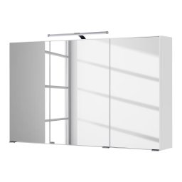Cardiff dulap baie oglinda LED, 100x64x20 cm, 3 usi oglinda, 6 rafturi sticla, 300 lm, PAL alb, manere crom - Verificat A · Re-Bloom