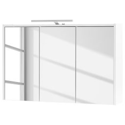 Flag I dulap baie oglinda LED, 94x60x16 cm, 3 usi oglinda, 6 rafturi, PAL alb, iluminat integrat 230V - Verificat A · Re-Bloom