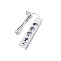 Prelungitor WELL 3 prize 3m 3x USB-A 1x USB-C Intrerupato Cablu 3x1.5mmp Alb