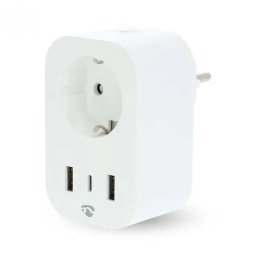 Priza Smart Nedis WiFi 3680W 16A Tip F 2x USB-A 1x USB-C Monitorizare Consum Alb