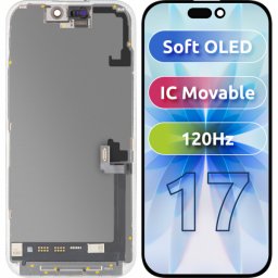 Display cu Touchscreen MP compatibil cu Apple iPhone 17, cu Rama, Versiune Soft OLED FHD 120Hz IC Movable, Negru