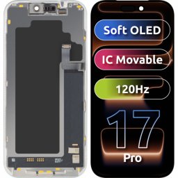 Display cu Touchscreen MP compatibil cu Apple iPhone 17 Pro, cu Rama, Versiune Soft OLED FHD 120Hz IC Movable, Negru