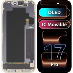 Display cu Touchscreen MP compatibil cu Apple iPhone 17 Pro, cu Rama, Versiune OLED FHD IC Movable, Negru