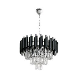 Lustru suspendat pe lanț CRISTAL 5xE14/10W/230V, diametru 38 cm, negru/crom mat