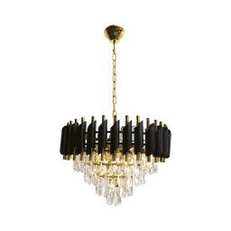 Candelabru cu lanț CRISTAL 7xE14/10W/230V Ø 48 cm negru/auriu
