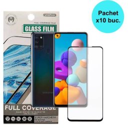 Pachet 10 Folii Sticla Spacer pentru Samsung Galaxy A21S Grosime 0.3MM Acoperire Totala Ecran Strat Special Anti-ulei si Anti-amprenta Tempered Glass Sticla 9D Duritate 9H