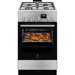 Aragaz LKK560222X , Mixt, 4 arzatoare gaz, Gratare de fonta, Cuptor electric, SteamBake, AirFry, Timer electronic, Grill electric, Clasa A, 50cm, culoare inox