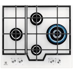 Plita incorporabila Plita pe Gaz Incorporabila 4 Arzatoare 60 cm Alb, Aprindere Electrica, Sistem Siguranta Gaz, Arzator WOK, Grilaje Fonta