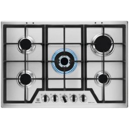 Plita incorporabila Plita pe Gaz Incorporabila 5 Arzatoare 75 cm Inox, Aprindere Electrica, Sistem Siguranta Gaz, Arzator WOK, Grilaje Fonta