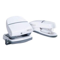 Set perforator alb 2 perforatii 30 coli si capsator alb plastic 24/6 20 coli Rapesco Capsator plastic Rapesco P20 plus perforator Rapesco P30 alb blister