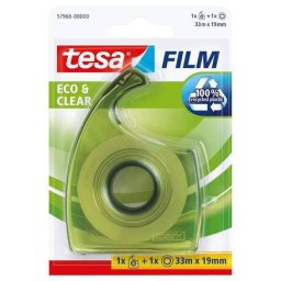 Accesorii birotica Banda adeziva transparenta polipropilena 19 mm x 33 m si dispenser verde