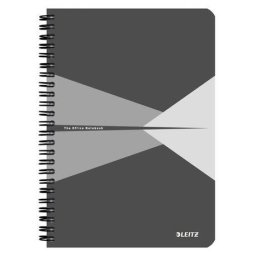 Caiet de birou Leitz Office A5 coperta PP cu spira 90 file matematica gri