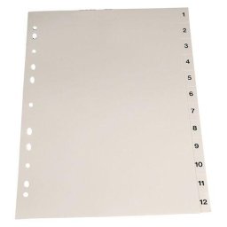 Accesorii birotica Index Noki A4 plastic numerotat 1-12 gri