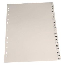 Accesorii birotica Index Noki A4 numerotat 1-20 gri