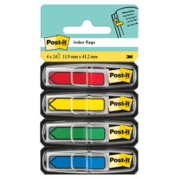 Accesorii birotica Index sageata Post-it ® 11.9 mm x 43.2 mm 4 culori asortate in dispenser 24 file/culoare Index Post-It 3M Sageata plastic 4 culori
