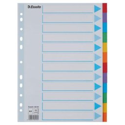 Accesorii birotica Separatoare Esselte carton reciclat si reciclabil A4 12 taste multicolor