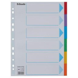 Accesorii birotica Separatoare Esselte carton reciclat si reciclabil A4 6 taste multicolor
