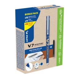 Set 10 rollere cu cerneala Pilot Begreen V7 albastru 0.7 mm si 30 rezerve