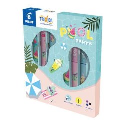 Set 6 Rollere cu cerneala Pilot Frixion Ball Fancy Pool Party diverse culori 0.7 mm cu capac Ediție Limitată