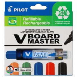 Set 5 markere pentru tabla Pilot Vboard Master 2.3 mm varf rotund Set 5 markere pentru tabla Vboard Master Pilot 2.3 mm varf rotund