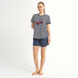 Pijama Damă de Vară din Bumbac 100% Vienetta, cu Pantaloni Scurți - 'Marina Style'