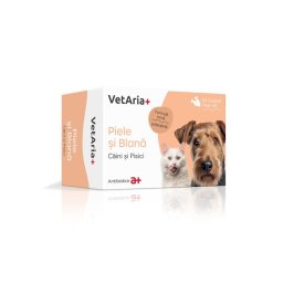 VetAria+ Piele si Blana Caini si Pisici 60 capsule Twist-off